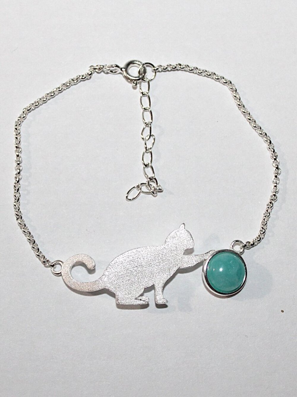Sterling Silver Lotus Fun Cat Playing with Ball Bracelet 7.5 Inches